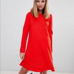 NWT ASOS Red Knit Sweater Dress with Ruffle Hem